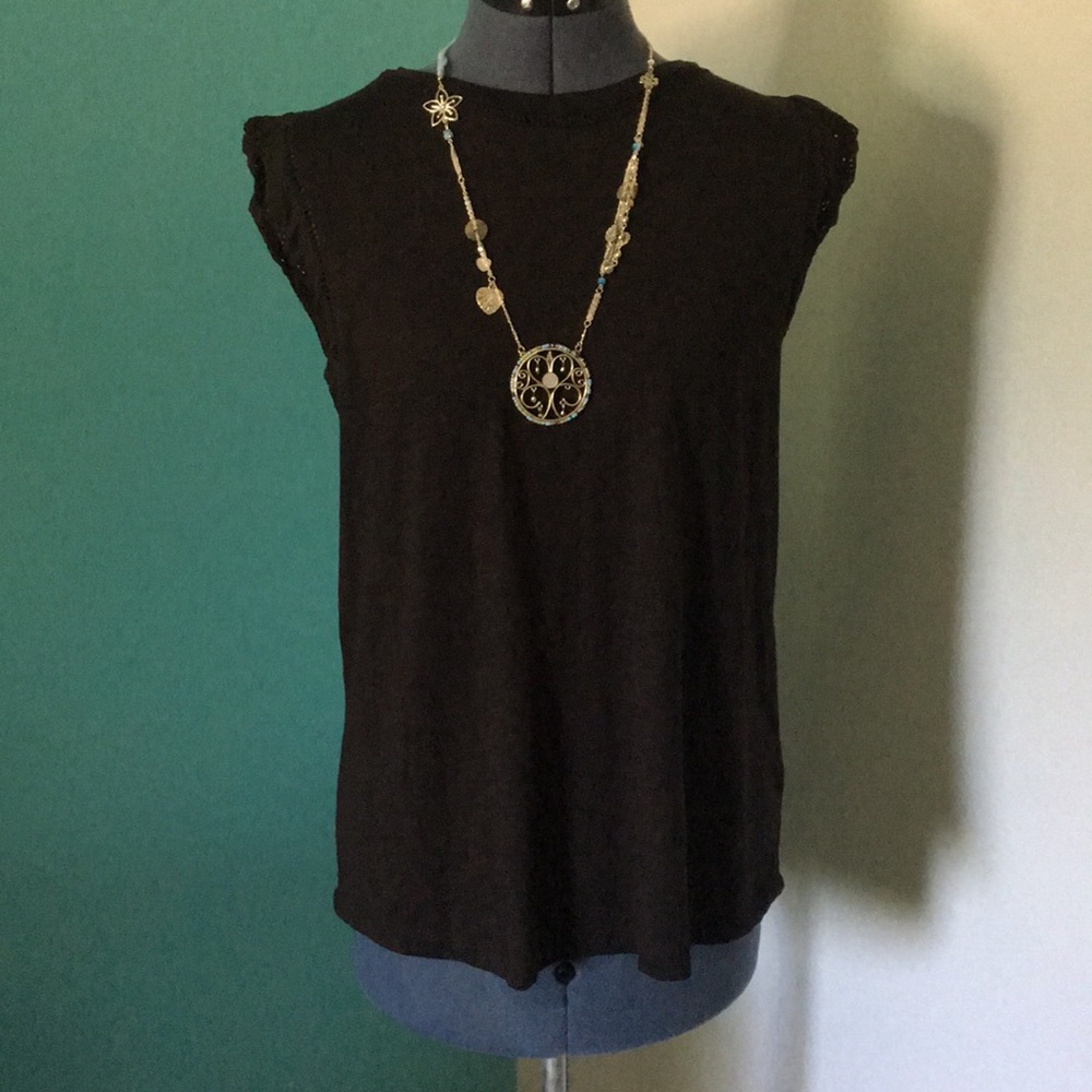 Black Tank Top with Lace Trim Falls Creek